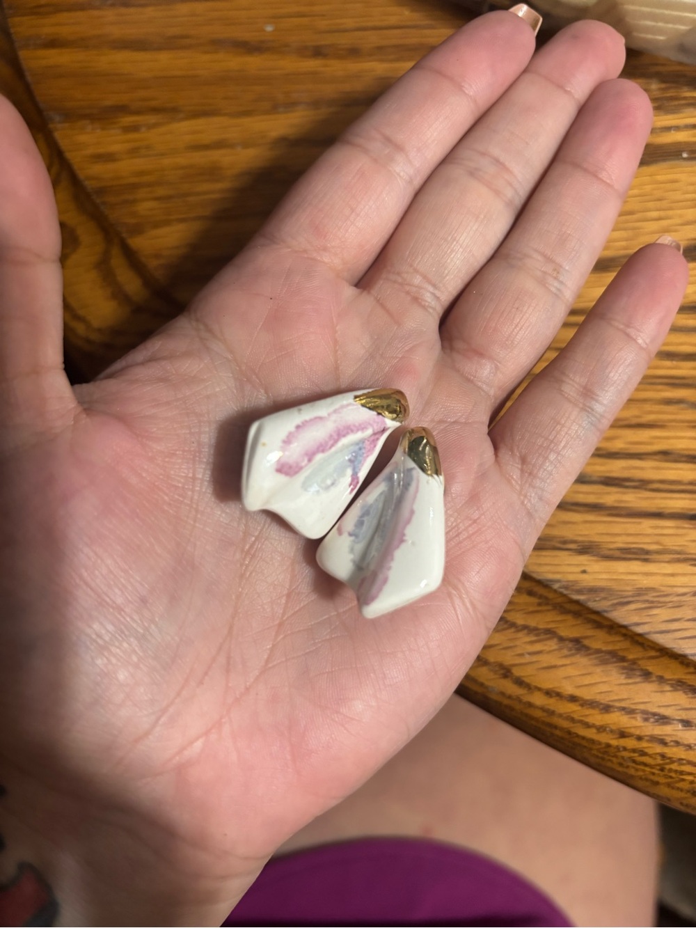 Hand-Painted White Porcelain Drop Earrings with Pink Accent